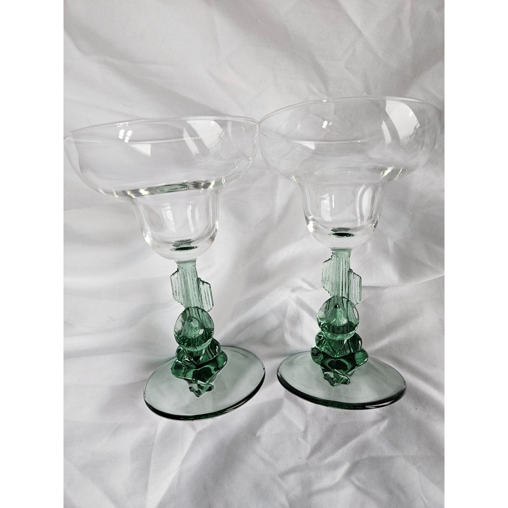 Mexican Margarita Glasses Barware With Sleeping Siesta Man & Cactus Set Of 2